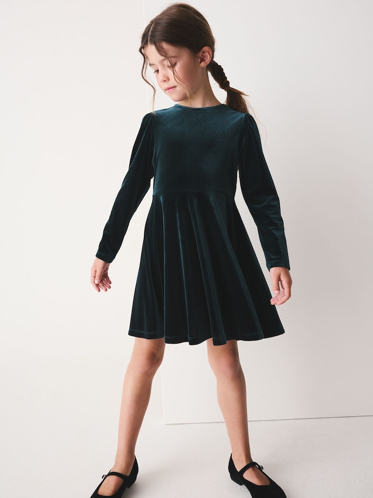Green Velvet Skater Dress (3-16yrs) - Image 1 of 7