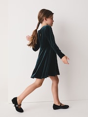Green Velvet Skater Dress (3-16yrs) - Image 2 of 7