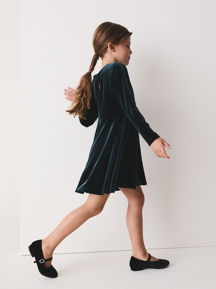 Green Velvet Skater Dress (3-16yrs) - Image 2 of 7