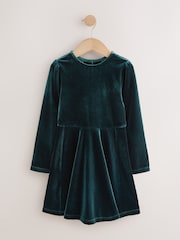 Green Velvet Skater Dress (3-16yrs) - Image 4 of 7