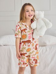 Chelsea Peers Natural Cheesecloth Siesta Tiger Print Short Pyjamas Set - Image 4 of 7