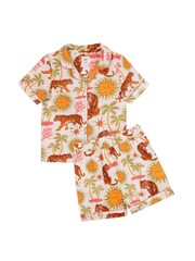 Chelsea Peers Natural Cheesecloth Siesta Tiger Print Short Pyjamas Set - Image 6 of 7