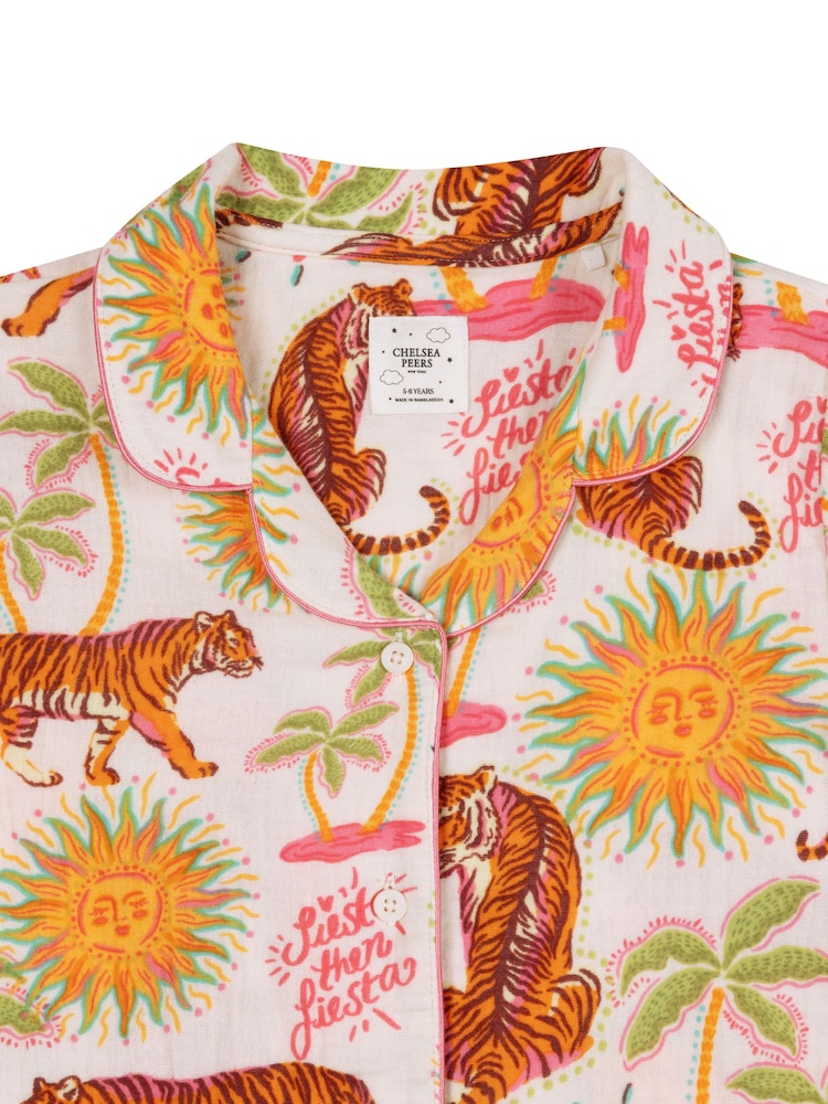 Chelsea Peers Natural Cheesecloth Siesta Tiger Print Short Pyjamas Set - Image 7 of 7