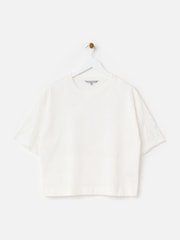Oliver Bonas Cream Ecru Broderie Sleeve Cotton T-Shirt - Image 1 of 7