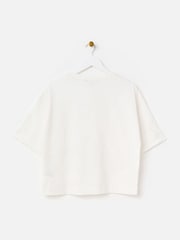 Oliver Bonas Cream Ecru Broderie Sleeve Cotton T-Shirt - Image 2 of 7