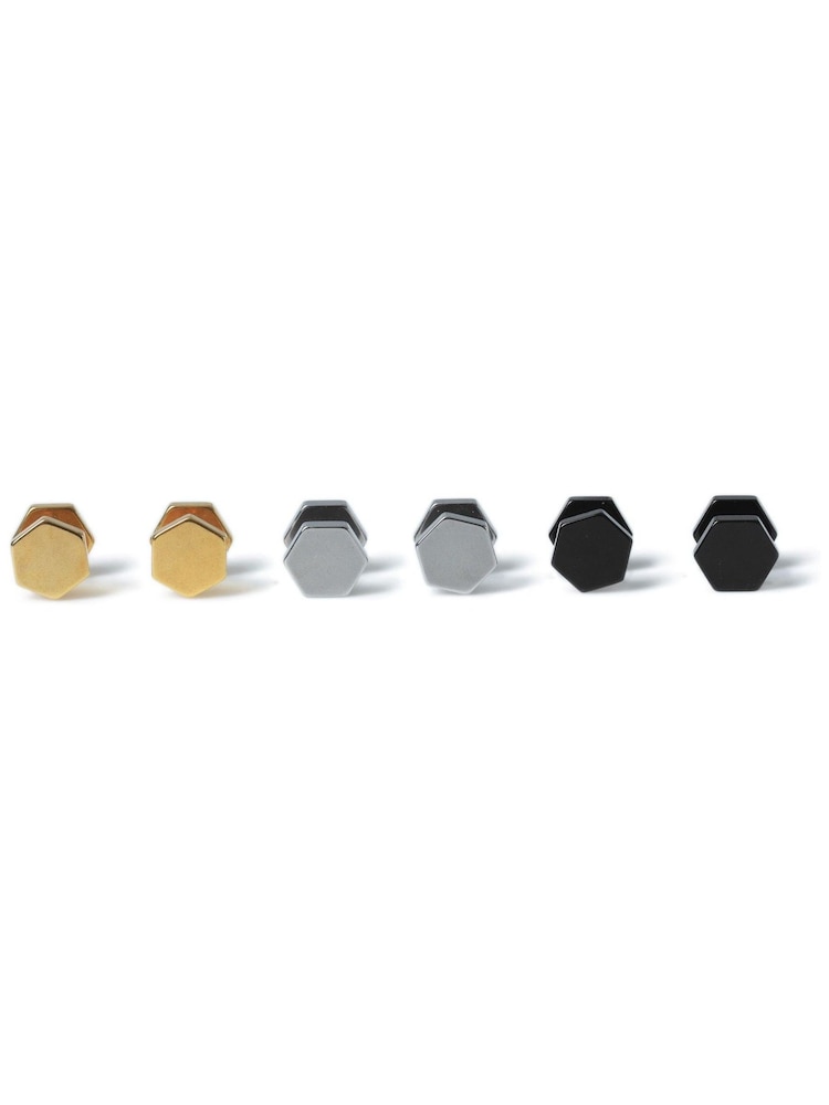DCK Mens Silver Stainless Steel Earrings 3 Pack - Image 2 of 2 DCK Mens Silver Stainless Steel Earrings 3 Pack - Image 2 of 2