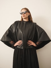 CERENE Blythe Black Real Leather Cape Jacket - Image 1 of 10