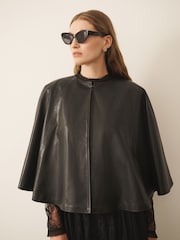CERENE Blythe Black Real Leather Cape Jacket - Image 3 of 10
