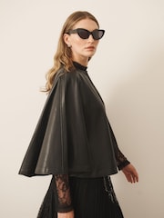 CERENE Blythe Black Real Leather Cape Jacket - Image 4 of 10