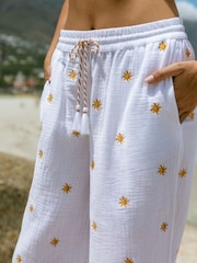 Chelsea Peers White Cheesecloth Embroidered Sunburst Trousers - Image 2 of 5