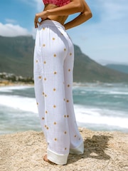 Chelsea Peers White Cheesecloth Embroidered Sunburst Trousers - Image 3 of 5