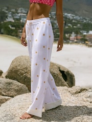 Chelsea Peers White Cheesecloth Embroidered Sunburst Trousers - Image 4 of 5