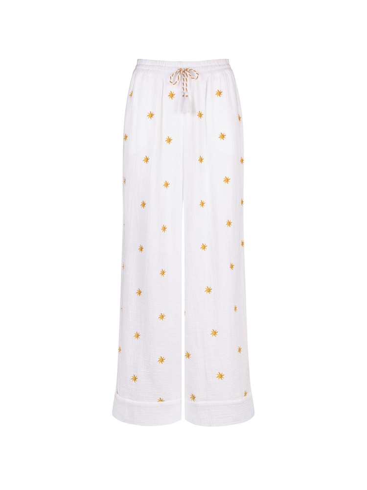 Chelsea Peers White Cheesecloth Embroidered Sunburst Trousers - Image 5 of 5