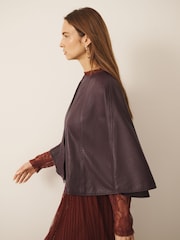 CERENE Blythe Burgundy Red Real Leather Cape Jacket - Image 3 of 9