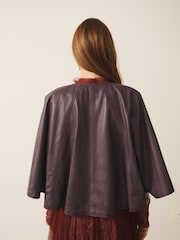 CERENE Blythe Burgundy Red Real Leather Cape Jacket - Image 4 of 9