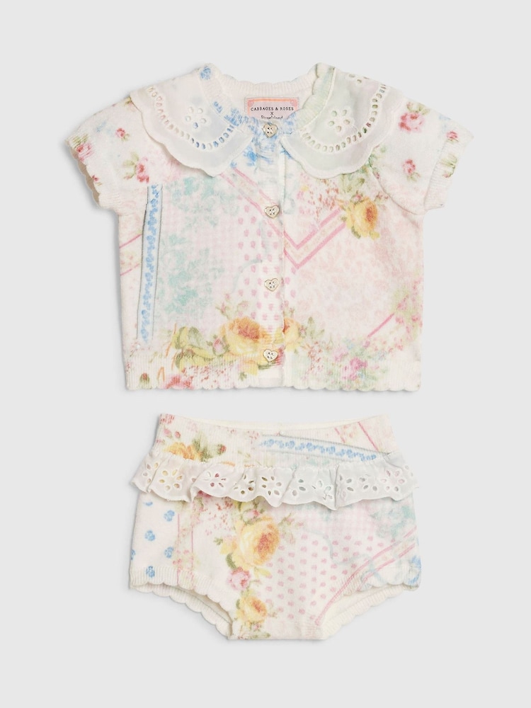 River Island Pink Cabbages & Roses Patchwork Knitted Bloomers Set - Image 1 of 4 River Island Pink Cabbages & Roses Patchwork Knitted Bloomers Set - Image 1 of 4