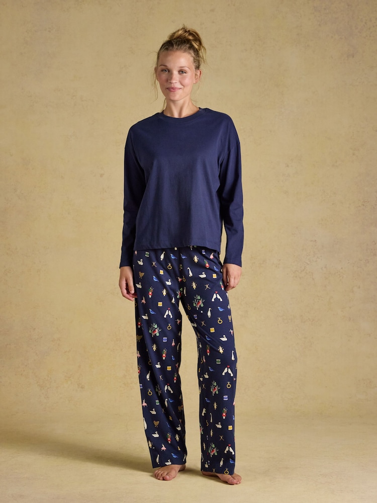 Lyla Navy 12 Days of Christmas Long Sleeve Jersey Cotton Pyjama Set - Image 1 of 8 Lyla Navy 12 Days of Christmas Long Sleeve Jersey Cotton Pyjama Set - Image 1 of 8