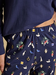 Lyla Navy 12 Days of Christmas Long Sleeve Jersey Cotton Pyjama Set - Image 3 of 8