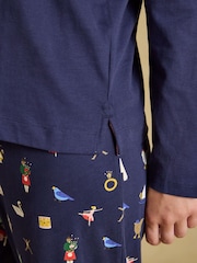Lyla Navy 12 Days of Christmas Long Sleeve Jersey Cotton Pyjama Set - Image 6 of 8