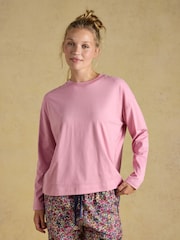 Joules Pink Cotton Long Sleeve Pyjama Top - Image 1 of 6