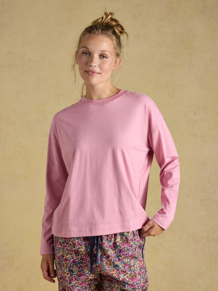 Joules Pink Cotton Long Sleeve Pyjama Top - Image 1 of 6 Joules Pink Cotton Long Sleeve Pyjama Top - Image 1 of 6