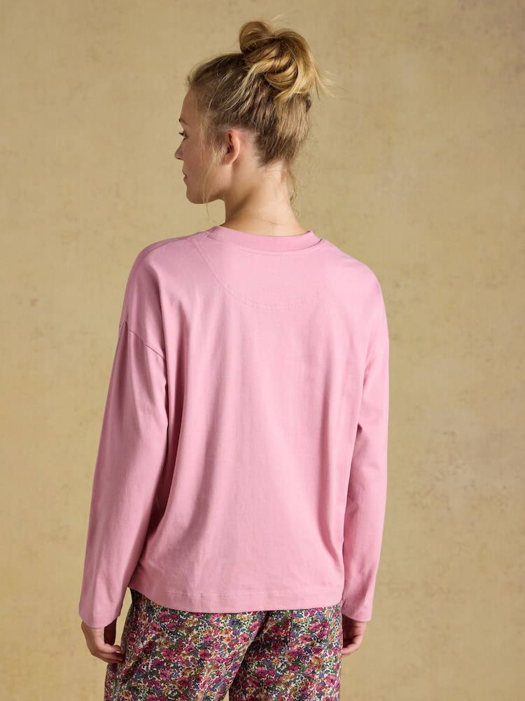Joules Pink Cotton Long Sleeve Pyjama Top - Image 2 of 6 Joules Pink Cotton Long Sleeve Pyjama Top - Image 2 of 6