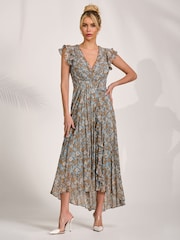 أزرق - Jolie Moi Pleated Chiffon Dip Hem Maxi Dress - Image 1 of 6