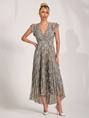 أزرق - Jolie Moi Pleated Chiffon Dip Hem Maxi Dress - Image 5 of 6