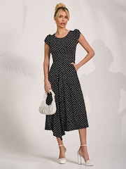 أسود - Jolie Moi Lap Over Short Sleeve Jersey Dress - Image 1 of 6