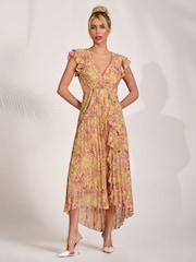 أرجواني - Jolie Moi Pleated Chiffon Dip Hem Maxi Dress - Image 5 of 6