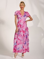 Rosa - Jolie Moi Cap Sleeve Ruffle Mesh Maxi Dress - Bild 1 von 6