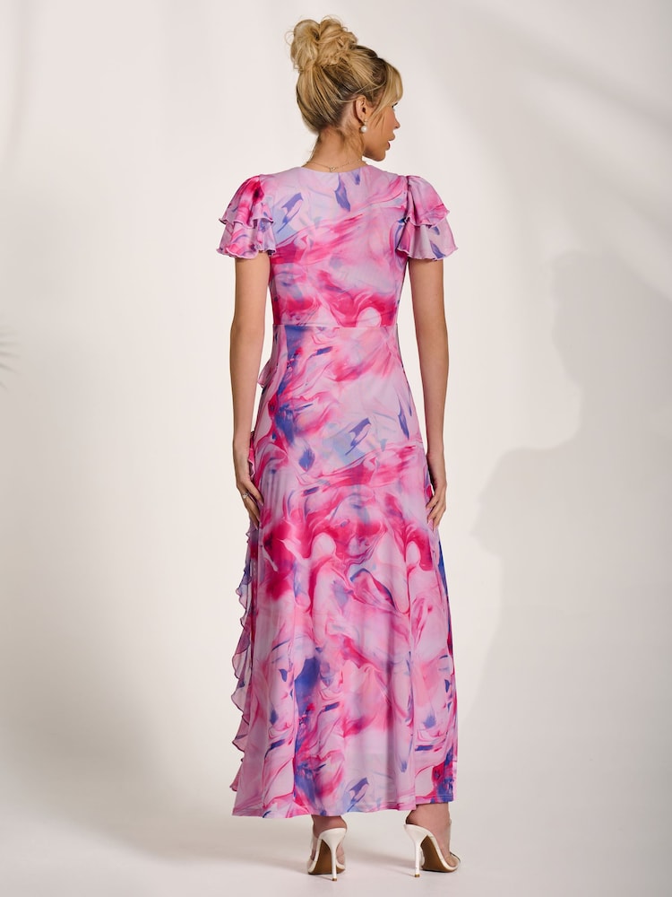 Rosa - Jolie Moi Cap Sleeve Ruffle Mesh Maxi Dress - Bild 2 von 6