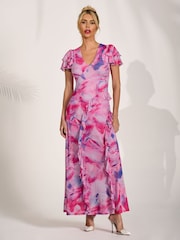 Rosa - Jolie Moi Cap Sleeve Ruffle Mesh Maxi Dress - Bild 5 von 6