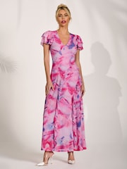 Rosa - Jolie Moi Cap Sleeve Ruffle Mesh Maxi Dress - Bild 6 von 6