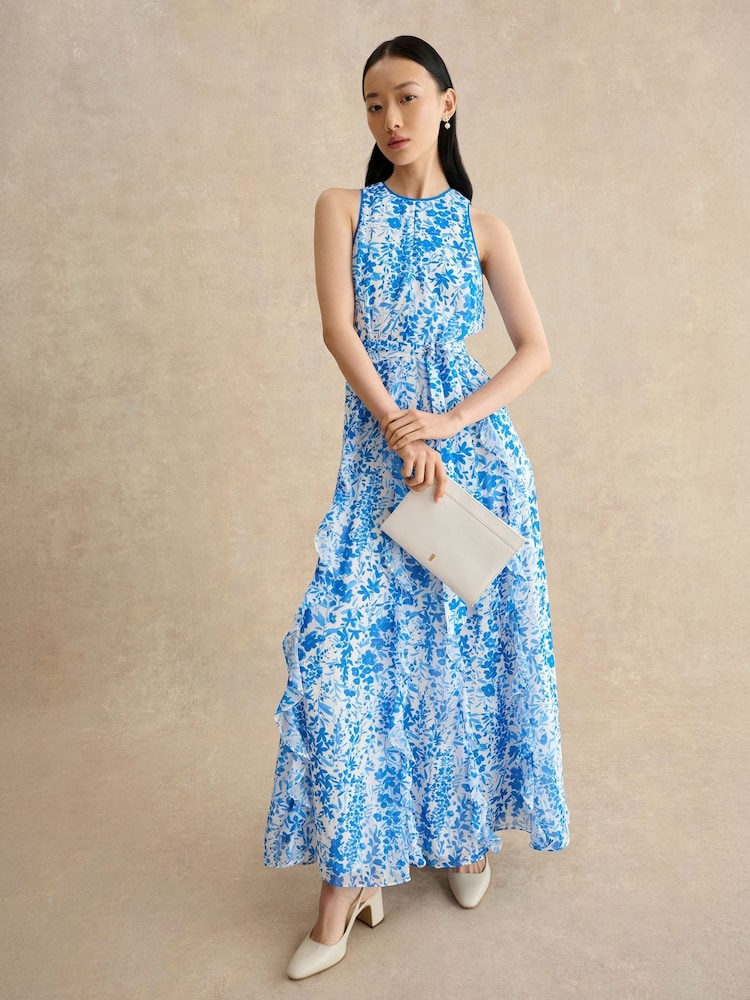 hobbs blue and white floral dress Hobbs London Women's Taryn Floral Ruffle Maxi Dress