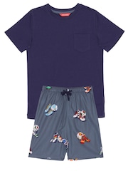 Cyberjammies Blue Knit Top & Football Print Shorty Set - Image 2 of 2