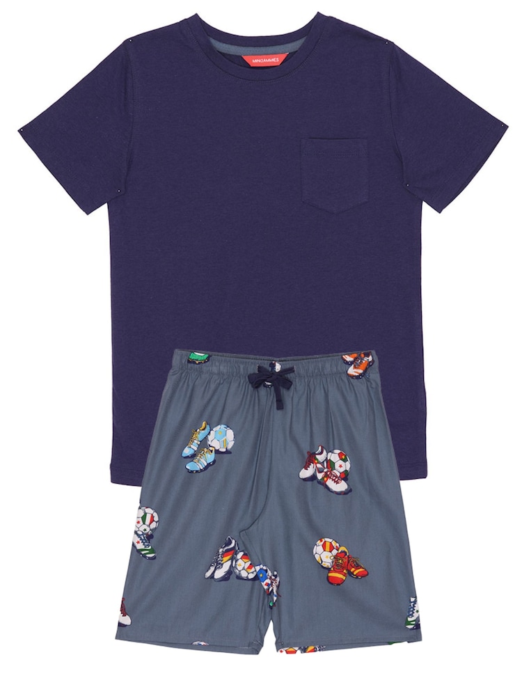 Cyberjammies Blue Knit Top & Football Print Shorty Set - Image 2 of 2