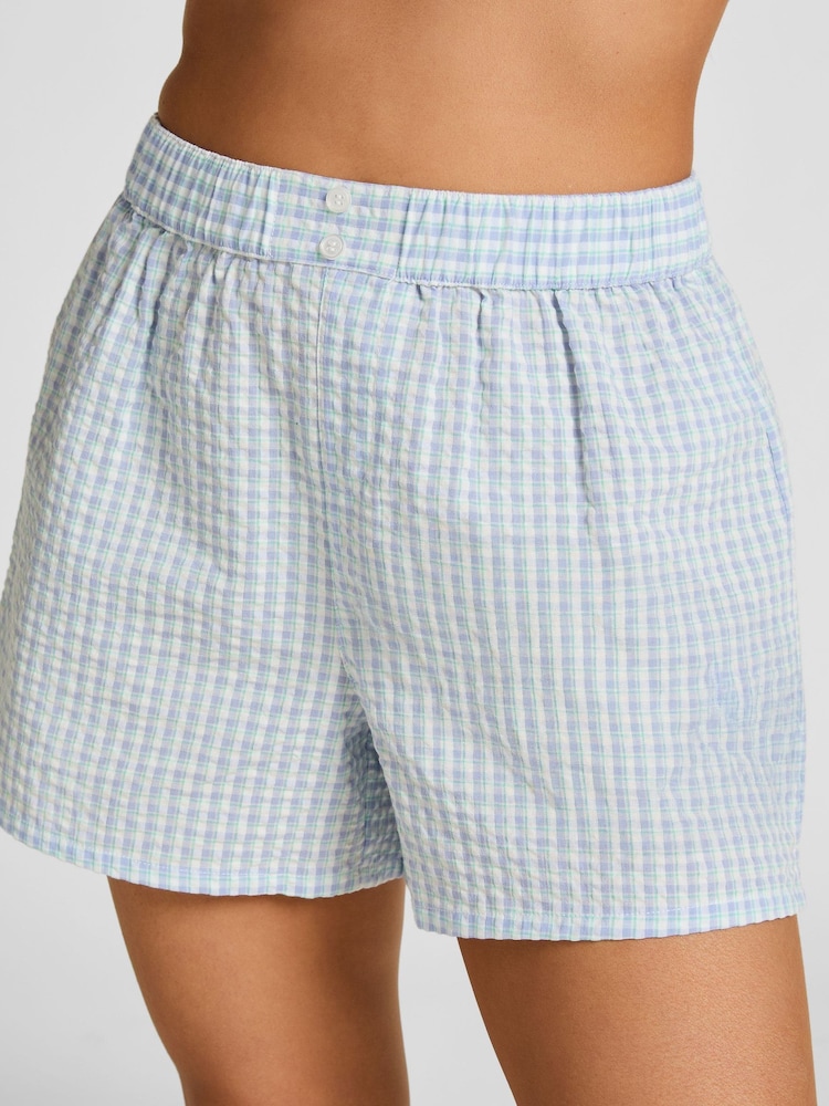 Hunkemöller Blue Seersucker Pyjama Shorts - Image 2 of 5