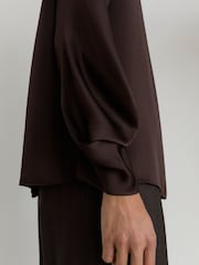 Reiss Grape Burgundy Meena Silk High-Neck Blouse - Image 4 of 7