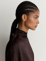 Reiss Grape Burgundy Meena Silk High-Neck Blouse - Image 5 of 7