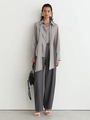 Reiss Grey Elowen Cotton Striped Tie-Neck Shirt - Image 1 of 8