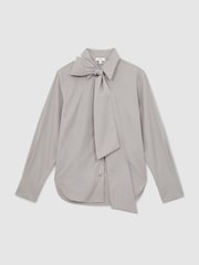 Reiss Grey Elowen Cotton Striped Tie-Neck Shirt - Image 2 of 8