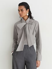 Reiss Grey Elowen Cotton Striped Tie-Neck Shirt - Image 7 of 8