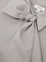 Reiss Grey Elowen Cotton Striped Tie-Neck Shirt - Image 8 of 8