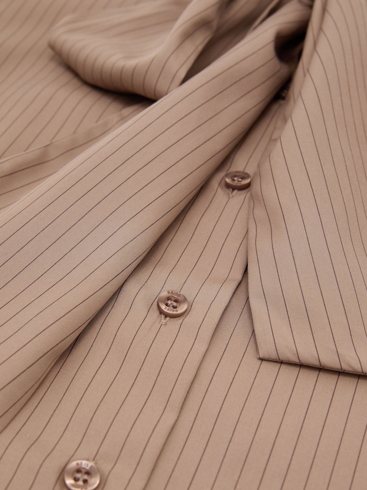 Reiss Mocha Brown Elowen Cotton Striped Tie-Neck Shirt - Image 6 of 6 Reiss Mocha Brown Elowen Cotton Striped Tie-Neck Shirt - Image 6 of 6