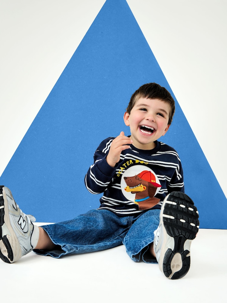 JoJo Maman Bébé Navy Blue Skater Dog Appliqué Sweatshirt - Image 1 of 6