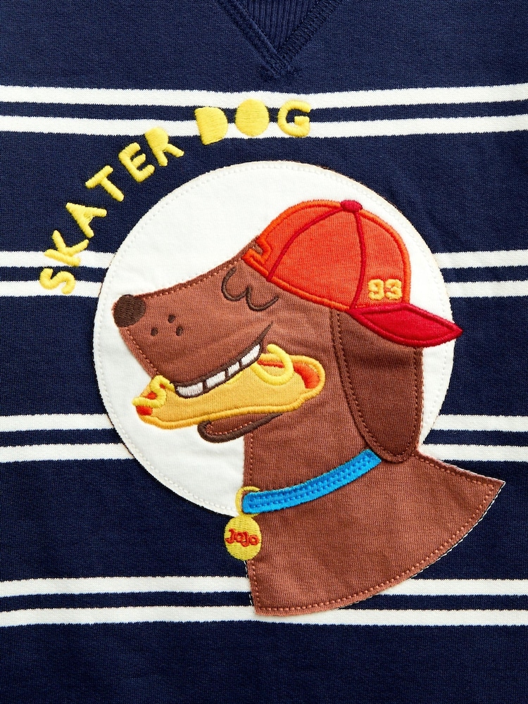 JoJo Maman Bébé Navy Blue Skater Dog Appliqué Sweatshirt - Image 6 of 6