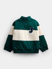 JoJo Maman Bébé Dark Green Stripe Varsity Half Zip Sweatshirt - Image 1 of 4