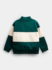 JoJo Maman Bébé Dark Green Stripe Varsity Half Zip Sweatshirt - Image 2 of 4