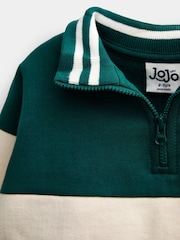 JoJo Maman Bébé Dark Green Stripe Varsity Half Zip Sweatshirt - Image 3 of 4